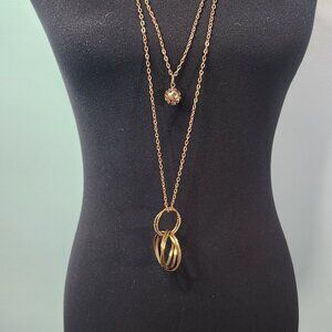 DOUBLE Layer Gold Chain Necklace With Hoop Detail